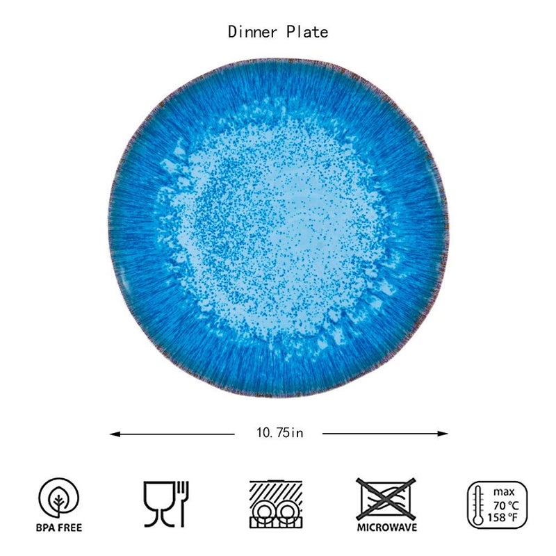 Topmela Melamine Dinner Plate Plastic Bread Butter Plates Set of 6 Pcs 11 inch Lightweight Shatter Proof Chip Resistant Dishwasher Safe Not Microware Not Oven(Light Blue) - Image 2